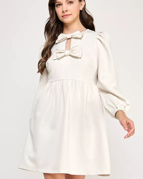 RD-4137-6 EMBELLISHED BOW MINI DRESS-CREAM