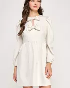 RD-4137-6 EMBELLISHED BOW MINI DRESS-CREAM