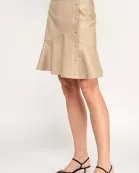 RS-4139-6 RUFFLE BUTTON-DOWN PLEATHER SKIRT-CREAM