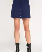 RS-4134-6 CORDUROY BUTTON FRONT MIDI SKIRT-NAVY