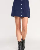 RS-4134-6 CORDUROY BUTTON FRONT MIDI SKIRT-NAVY
