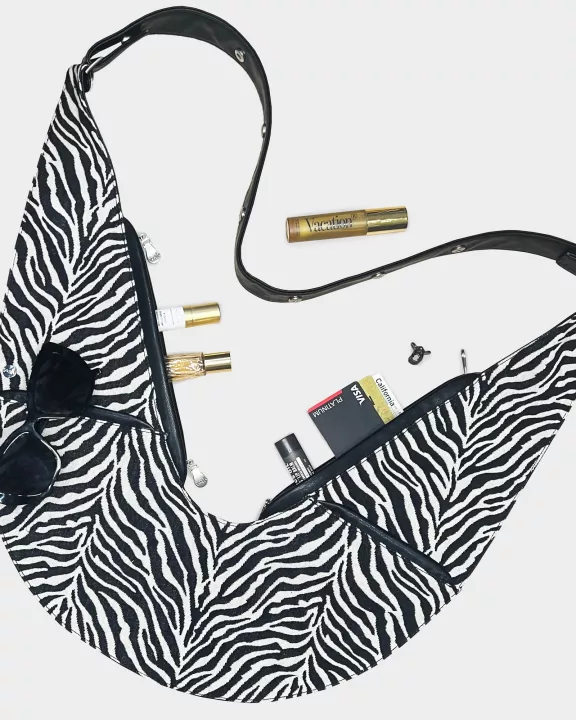 Zebra Sash Bag w/ Black Faux