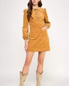 RD-4136-6 THE LONG SLEEVE CORDUROY SHIFT DRESS-CAMEL