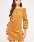 RD-4136-6 THE LONG SLEEVE CORDUROY SHIFT DRESS-CAMEL