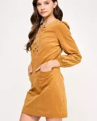 RD-4136-6 THE LONG SLEEVE CORDUROY SHIFT DRESS-CAMEL