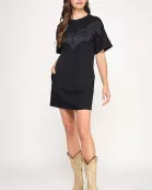 RD-4123-6 FRINGE T-SHIRT MINI DRESS-BLACK