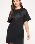 RD-4123-6 FRINGE T-SHIRT MINI DRESS-BLACK