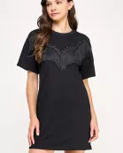 RD-4123-6 FRINGE T-SHIRT MINI DRESS-BLACK