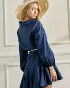 SOLID FLARE BUTTON DOWN SHIRT DRESS W/BELT
