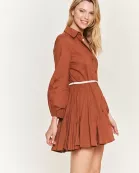SOLID FLARE BUTTON DOWN SHIRT DRESS W/BELT