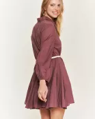 PLUS SIZE SOLID FLARE BUTTON DOWN SHIRT DRESS W/BELT