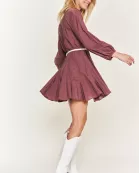 PLUS SIZE SOLID FLARE BUTTON DOWN SHIRT DRESS W/BELT