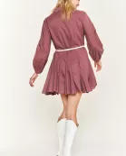 PLUS SIZE SOLID FLARE BUTTON DOWN SHIRT DRESS W/BELT