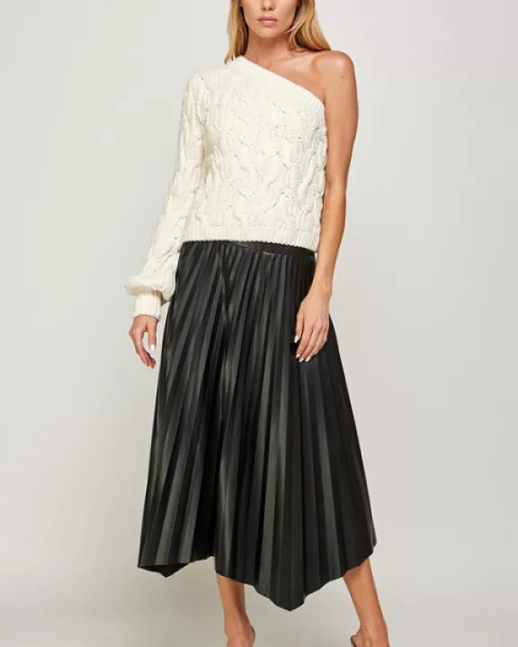 KS-1118-6 PLEATED FAUX LEATHER SKIRT-BLACK
