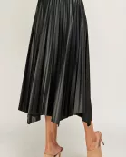 KS-1118-6 PLEATED FAUX LEATHER SKIRT-BLACK