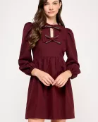 RD-4137-6 EMBELLISHED BOW MINI DRESS-WINE
