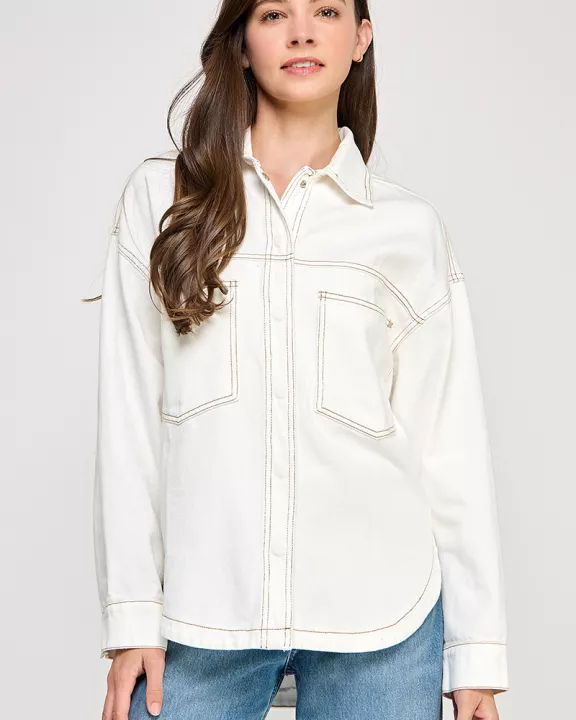 RJ-4109-6 OVERSIZED DENIM SHACKET-IVORY