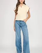 RT-4105-6 CONTRAST STITCH KNIT POLO-CREAM