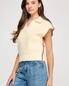 RT-4105-6 CONTRAST STITCH KNIT POLO-CREAM