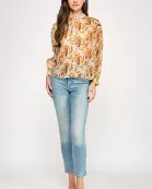 RT-4193-6 BUTTON UP FLORAL BLOUSE-HONEY MULTI