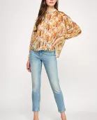 RT-4193-6 BUTTON UP FLORAL BLOUSE-HONEY MULTI