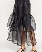 KS-1760-6 TWO TIERED ORGANZA SKIRT-BLACK