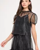 KT-1747-6 ORGANZA PUFF SLEEVE TOP-BLACK