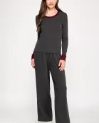 TT-10336-6 LONG SLEEVE TOP WITH CONTRAST COLLAR-CHARCOAL CHERRY