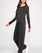 TT-10336-6 LONG SLEEVE TOP WITH CONTRAST COLLAR-CHARCOAL CHERRY