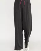 TP-10338-6 CONTRAST WAISTBAND PANTS-CHARCOAL CHERRY