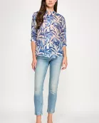TT-10565-6 MANDARIN COLLAR LOOSE FIT BLOUSE-BLUE MULTI