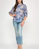 TT-10565-6 MANDARIN COLLAR LOOSE FIT BLOUSE-BLUE MULTI