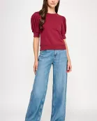 TT-10427-6 SHORT PUFF SLEEVE SWEATER-BURGUNDY