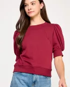 TT-10427-6 SHORT PUFF SLEEVE SWEATER-BURGUNDY