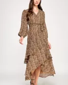 TD-10517-6 WRAP HIGHLOW PAISLEY DRESS-MOCHA MULTI