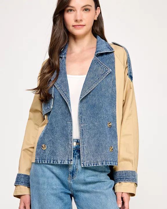 TJ-10456-6 DUO COLOR TRENCH JACKET-DENIM
