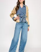 TJ-10456-6 DUO COLOR TRENCH JACKET-DENIM