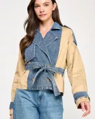 TJ-10456-6 DUO COLOR TRENCH JACKET-DENIM