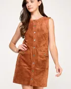 TD-10477-6 FRONT POCKETS SUEDE MINI DRESS-TERRACOTA