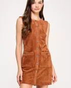 TD-10477-6 FRONT POCKETS SUEDE MINI DRESS-TERRACOTA
