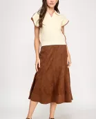 TS-10501-6 A-LINE SUEDE MIDI SKIRT-BROWN