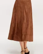 TS-10501-6 A-LINE SUEDE MIDI SKIRT-BROWN