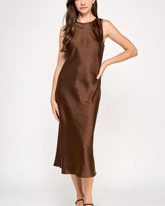 RD-4184-6 BACK KEYHOLE SLIP-ON MIDI DRESS-COCOA