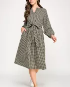 TD-10548-6 GINGHAM MIDI DRESS-BLACK TAUPE