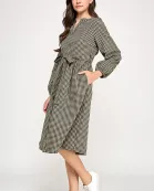 TD-10548-6 GINGHAM MIDI DRESS-BLACK TAUPE
