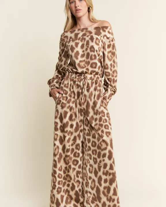 PLUS SIZE LEOPARD PRINT TERRY OFF SHOULDER JUMPSUIT