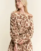 PLUS SIZE LEOPARD PRINT TERRY OFF SHOULDER JUMPSUIT