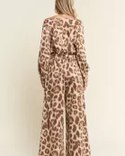 PLUS SIZE LEOPARD PRINT TERRY OFF SHOULDER JUMPSUIT