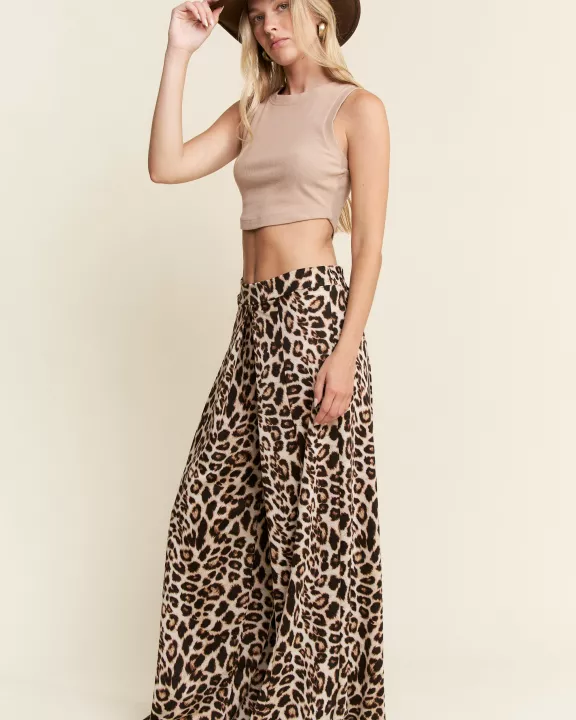 PLUS SIZE LEOPARD PRINT PLEATED PANTS