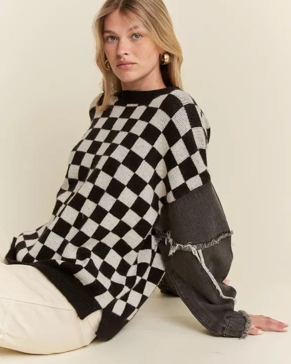 CHECK & DENIM SWEATER